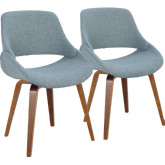 Fabrico Dining Accent Chair in Blue Fabric & Walnut Finish (Set of 2)